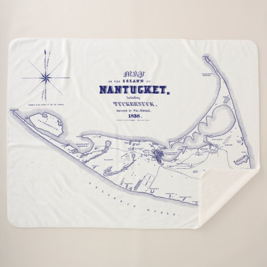 Nantucket Island MA  Map Navy Blue Sherpa Deken (Voorkant (horizontaal))