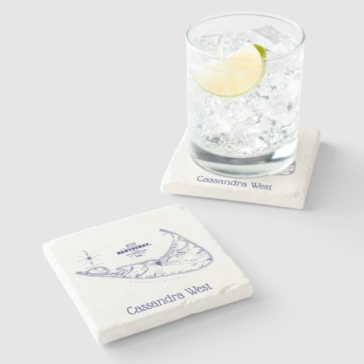 Nantucket Island MA  Map Navy Blue Stenen Onderzetter (Zijkant)