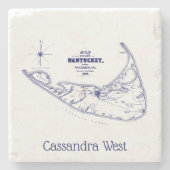 Nantucket Island MA  Map Navy Blue Stenen Onderzetter (Voorkant)