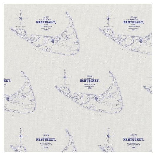 Nantucket Island MA Map Navy Blue Stof (Close Up)