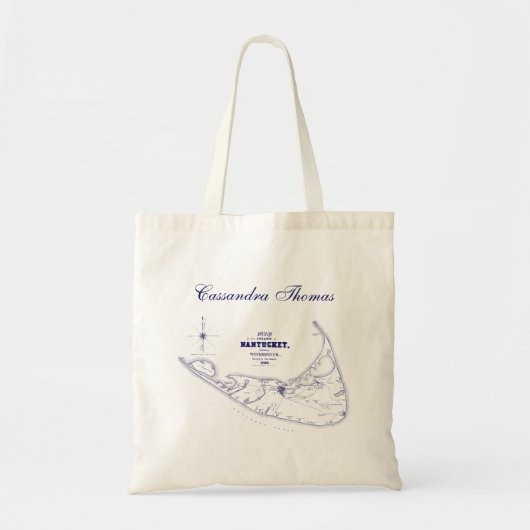 Nantucket Island MA  Map Navy Blue Tote Bag (Voorkant)
