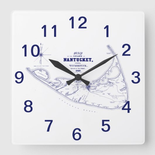 Nantucket Island MA  Map Navy Blue Vierkante Klok (Voorkant)