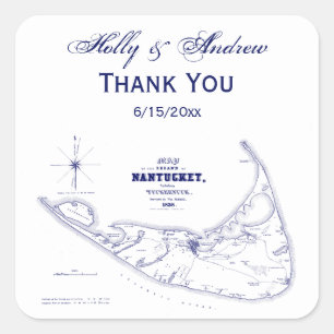 Nantucket Island MA  Map Navy Blue Vierkante Sticker