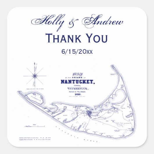 Nantucket Island MA  Map Navy Blue Vierkante Sticker (Voorkant)