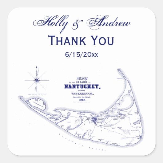 Nantucket Island MA  Map Navy Blue Vierkante Sticker (Voorkant)