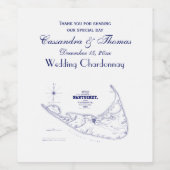 Nantucket Island MA  Map Navy Blue Wijn Etiket (Enkel label)