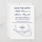 Nantucket Island MA Vintage Kaart Navy Blauwe (Voorkant)