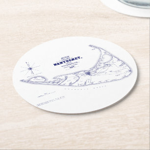 Nantucket Island MA Vintage Kaart Navy Blauwe Ronde Kartonnen Onderzetter