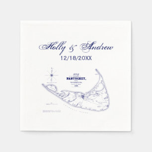 Nantucket Island MA Vintage Kaart Navyblauw Servet