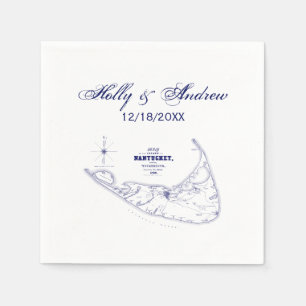 Nantucket Island MA Vintage Kaart Navyblauw Servet