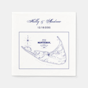 Nantucket Island MA Vintage Kaart Navyblauw Servet