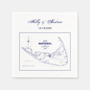 Nantucket Island MA Vintage Kaart Navyblauw Servetten