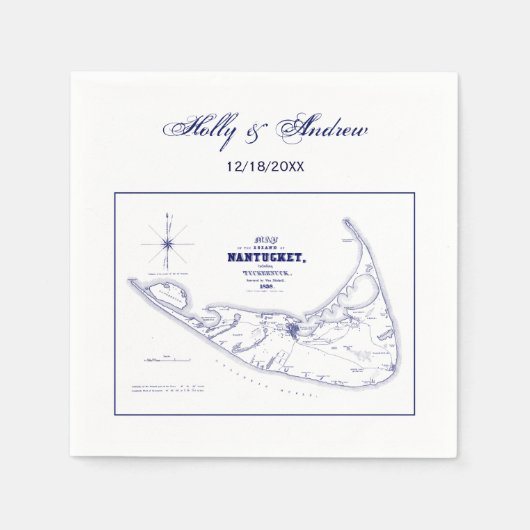 Nantucket Island MA Vintage Kaart Navyblauw Servetten (Voorkant)