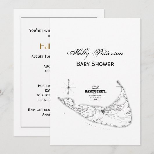 Nantucket Island MA Vintage Kaart Zwart (Voorkant / Achterkant)