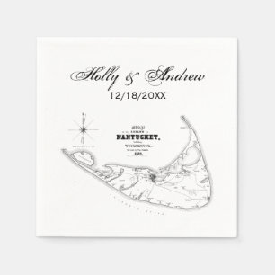 Nantucket Island MA Vintage Kaart Zwart Servetten