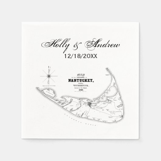 Nantucket Island MA Vintage Kaart Zwart Servetten (Voorkant)