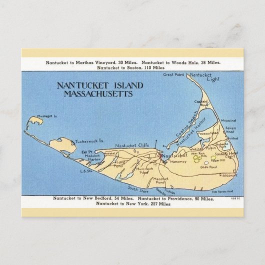 Nantucket Island Map Briefkaart (Voorkant)