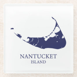 Nantucket Island Map navy blue Glazen Onderzetter