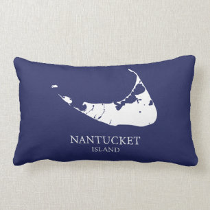 Nantucket Island Map navy blue Lumbar Pillow Kussen