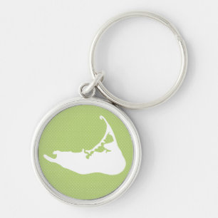 Nantucket Island Map Polka Do in White & Limoen Sleutelhanger