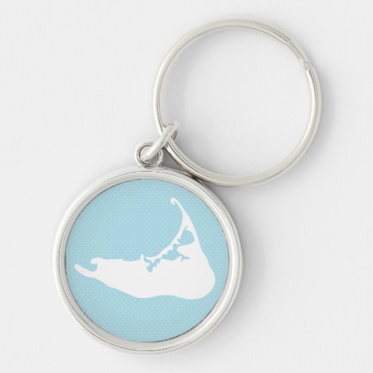 Nantucket Island Map Polka Dot in White & Blue Sleutelhanger (Voorkant)