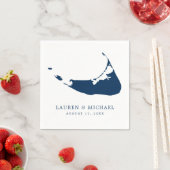 Nantucket Island Navy Blue Kaart Bruiloft Servet (Insitu)