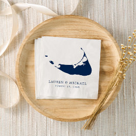 Nantucket Island Navy Blue Kaart Bruiloft Servet