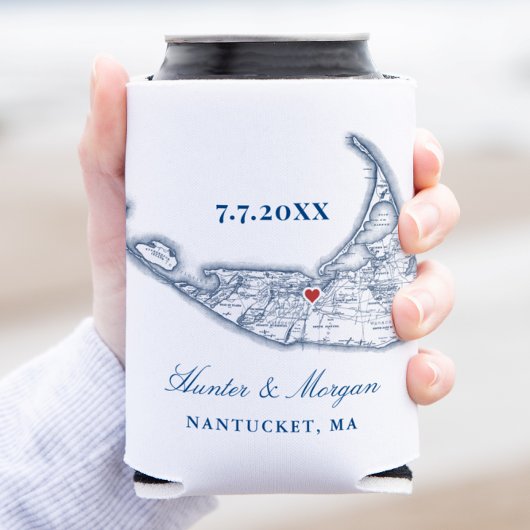 Nantucket Kaart Navy Blue Huwelijksgunst Drink Hou Blikjeskoeler