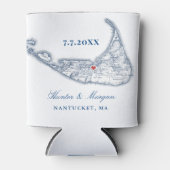 Nantucket Kaart Navy Blue Huwelijksgunst Drink Hou Blikjeskoeler (Voorkant)