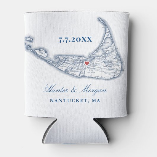 Nantucket Kaart Navy Blue Huwelijksgunst Drink Hou Blikjeskoeler (Voorkant)