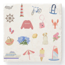 Nantucket Kusticonen Waterverf Steen Onderzetter