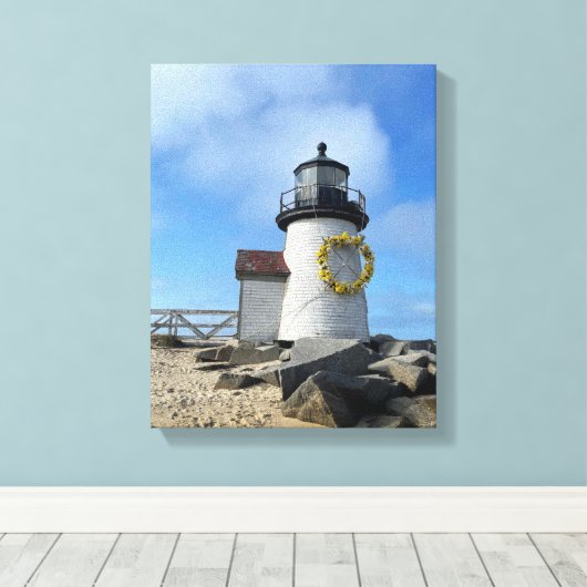 Nantucket Lighthouse met Wreath Canvas Afdruk (Insitu (Houten vloer))