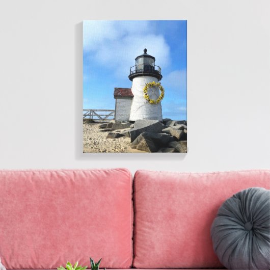 Nantucket Lighthouse met Wreath Canvas Afdruk (Insitu (Woonkamer))