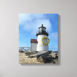 Nantucket Lighthouse met Wreath Canvas Afdruk