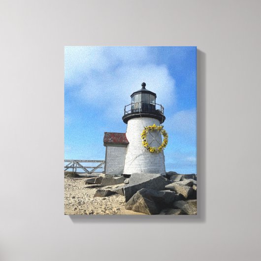 Nantucket Lighthouse met Wreath Canvas Afdruk (Voorkant)