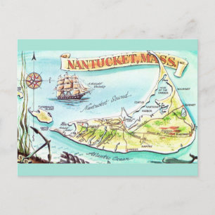 Nantucket MA geïllustreerde kaart ansichtkaart