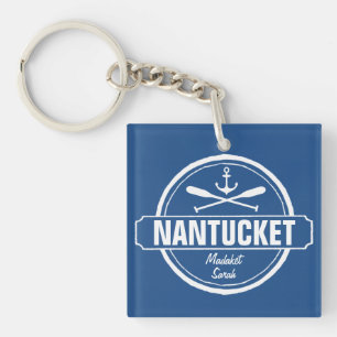 Nantucket, MA gepersonaliseerde naam, nautisch ank Sleutelhanger