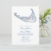 Nantucket MA Kaart Elegante Marine Blauwe Huwelijk (Staand voorkant)