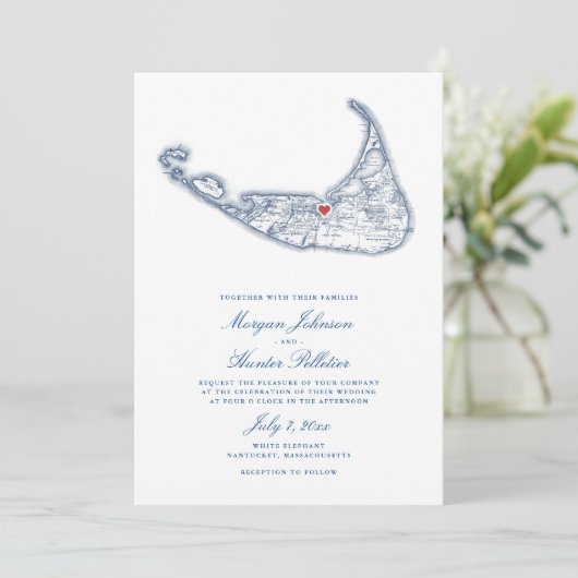 Nantucket MA Kaart Elegante Marine Blauwe Huwelijk (Staand voorkant)