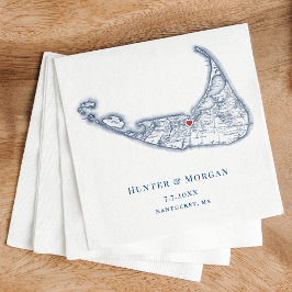 Nantucket MA Kaart Elegante Marine Blauwe Huwelijk Servet
