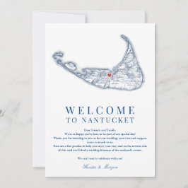 Nantucket MA Wedding Welkom Reisroute Marine Blauw Bedankkaart