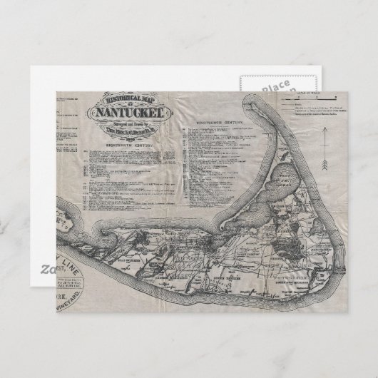 Nantucket Map Briefkaart (Voorkant / Achterkant)