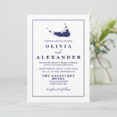 Nantucket marine blauwe bruiloft Uitnodiging (Staand voorkant)