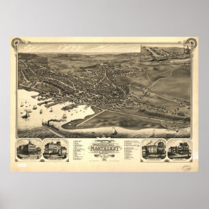 Nantucket Massachusetts 1881 Antiek Panoramisch Ka Poster