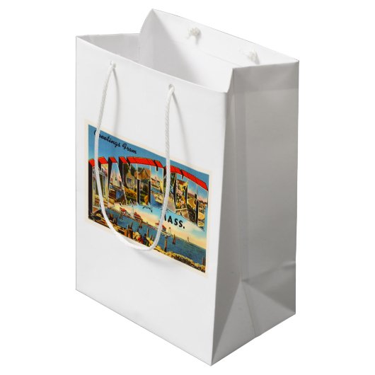 Nantucket Massachusetts MA Vintage Travel Souvenir Medium Cadeauzakje (Voorkant Gekanteld)