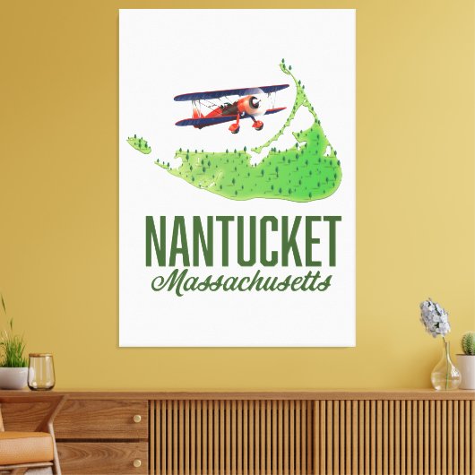 Nantucket Massachusetts Map Canvas Afdruk (Insitu (Woonkamer))