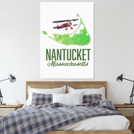 Nantucket Massachusetts Map Canvas Afdruk (Insitu (Slaapkamer))