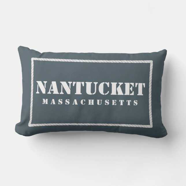 Nantucket Massachusetts Reversible Blue en Blauwgr Kussen (Voorkant)