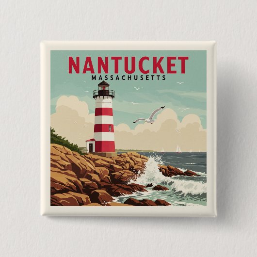  Nantucket Massachusetts Vierkante Button 5,1 Cm (Voorkant)