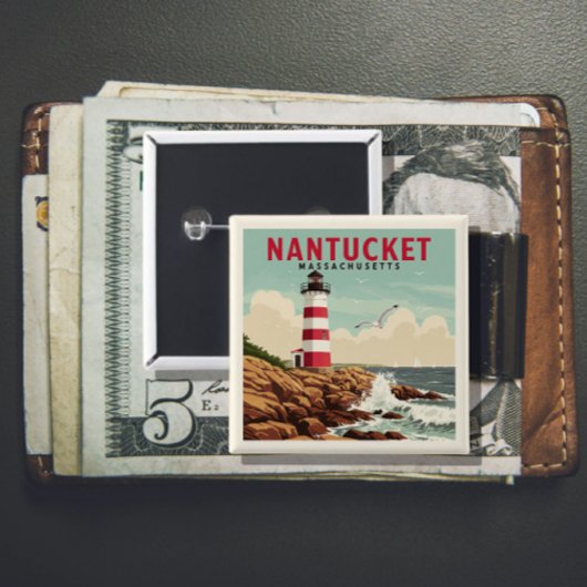Nantucket Massachusetts Vierkante Button 5,1 Cm